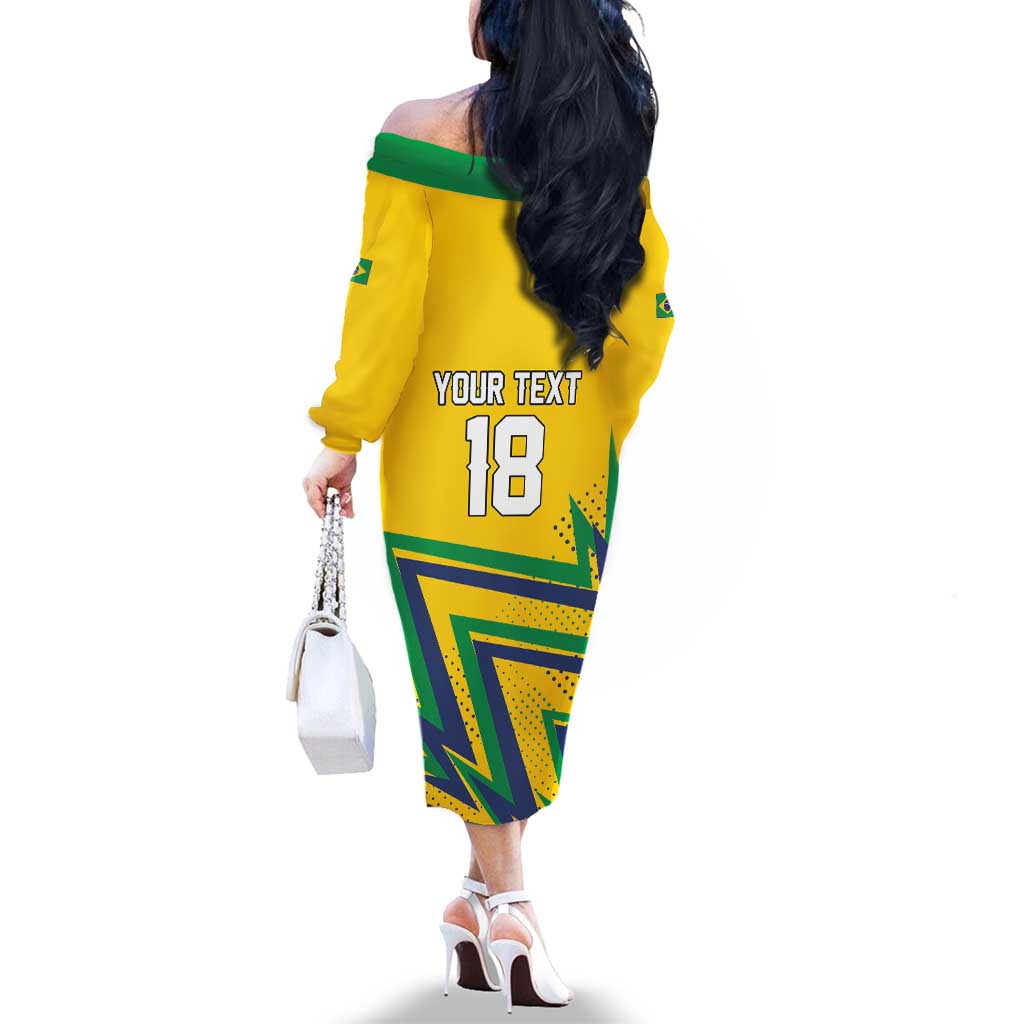 Custom Brazil Football Spirit Family Matching Off The Shoulder Long Sleeve Dress and Hawaiian Shirt Selecao Canarinho Sporty Style - Wonder Print Shop