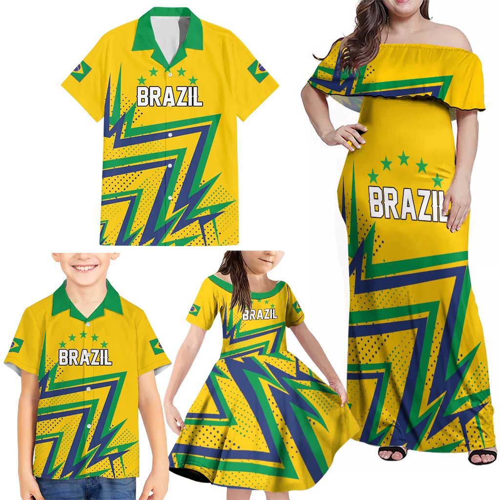 Custom Brazil Football Spirit Family Matching Off Shoulder Maxi Dress and Hawaiian Shirt Selecao Canarinho Sporty Style - Wonder Print Shop