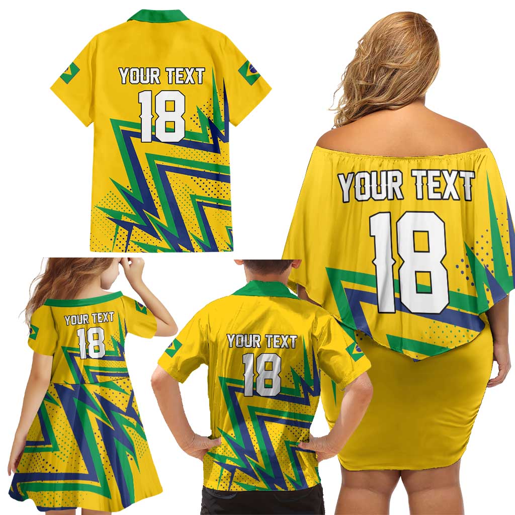 Custom Brazil Football Spirit Family Matching Off Shoulder Short Dress and Hawaiian Shirt Selecao Canarinho Sporty Style - Wonder Print Shop