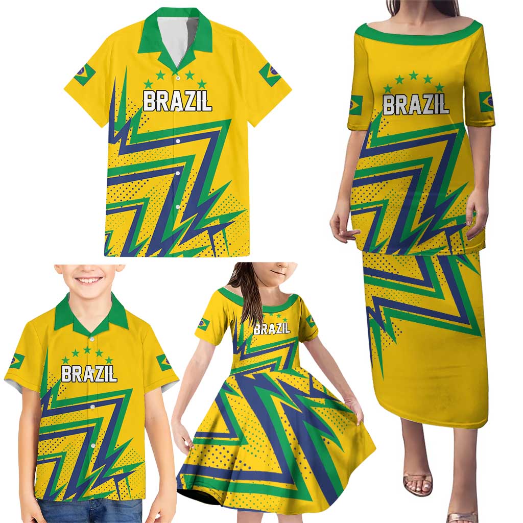 Custom Brazil Football Spirit Family Matching Puletasi and Hawaiian Shirt Selecao Canarinho Sporty Style - Wonder Print Shop