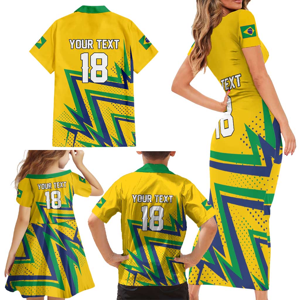 Custom Brazil Football Spirit Family Matching Short Sleeve Bodycon Dress and Hawaiian Shirt Selecao Canarinho Sporty Style - Wonder Print Shop