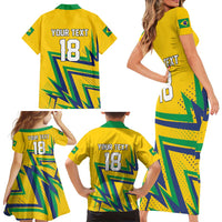 Custom Brazil Football Spirit Family Matching Short Sleeve Bodycon Dress and Hawaiian Shirt Selecao Canarinho Sporty Style - Wonder Print Shop