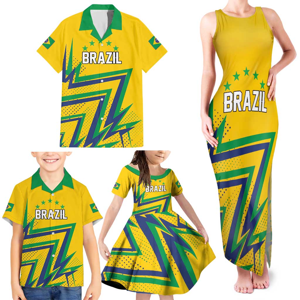 Custom Brazil Football Spirit Family Matching Tank Maxi Dress and Hawaiian Shirt Selecao Canarinho Sporty Style - Wonder Print Shop