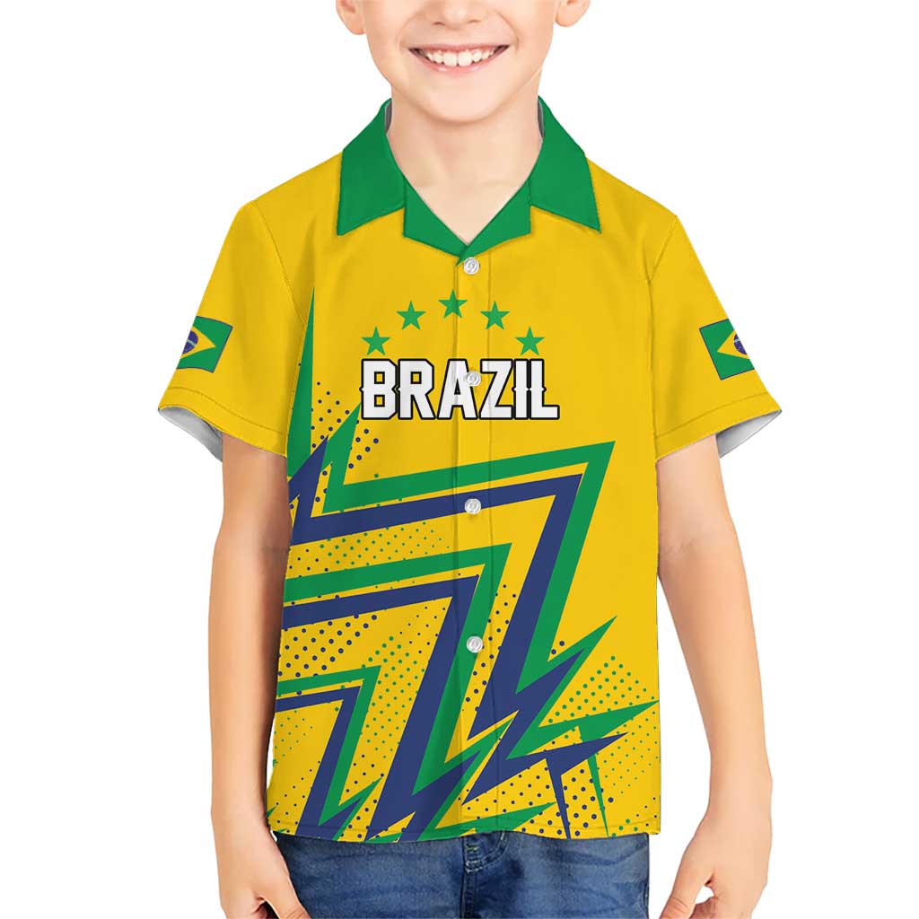 Custom Brazil Football Spirit Kid Hawaiian Shirt Selecao Canarinho Sporty Style - Wonder Print Shop