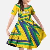 Custom Brazil Football Spirit Kid Short Sleeve Dress Selecao Canarinho Sporty Style - Wonder Print Shop