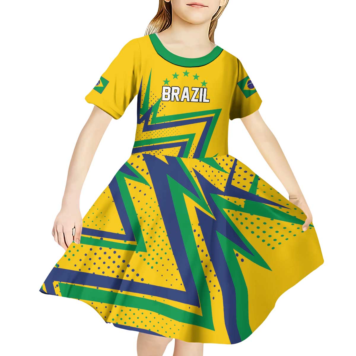 Custom Brazil Football Spirit Kid Short Sleeve Dress Selecao Canarinho Sporty Style - Wonder Print Shop