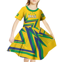 Custom Brazil Football Spirit Kid Short Sleeve Dress Selecao Canarinho Sporty Style - Wonder Print Shop