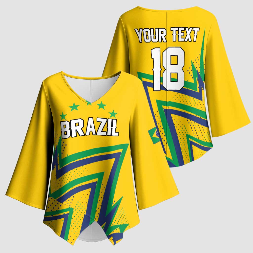 Custom Brazil Football Spirit Kimono Sleeve Blouse Selecao Canarinho Sporty Style - Wonder Print Shop
