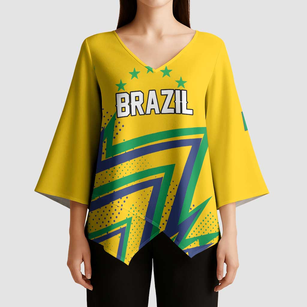 Custom Brazil Football Spirit Kimono Sleeve Blouse Selecao Canarinho Sporty Style - Wonder Print Shop