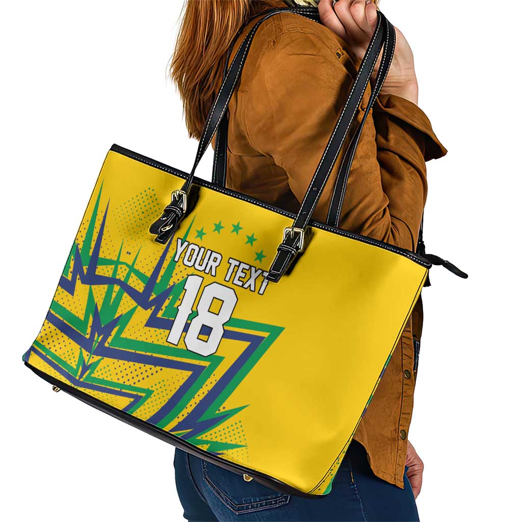 Custom Brazil Football Spirit Leather Tote Bag Selecao Canarinho Sporty Style - Wonder Print Shop