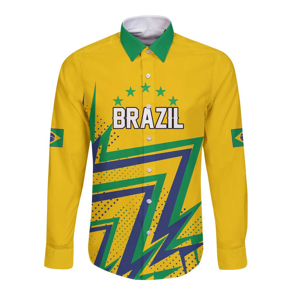 Custom Brazil Football Spirit Long Sleeve Button Shirt Selecao Canarinho Sporty Style - Wonder Print Shop