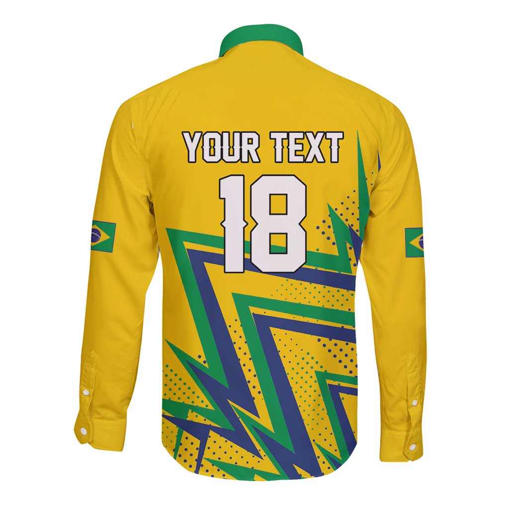 Custom Brazil Football Spirit Long Sleeve Button Shirt Selecao Canarinho Sporty Style - Wonder Print Shop