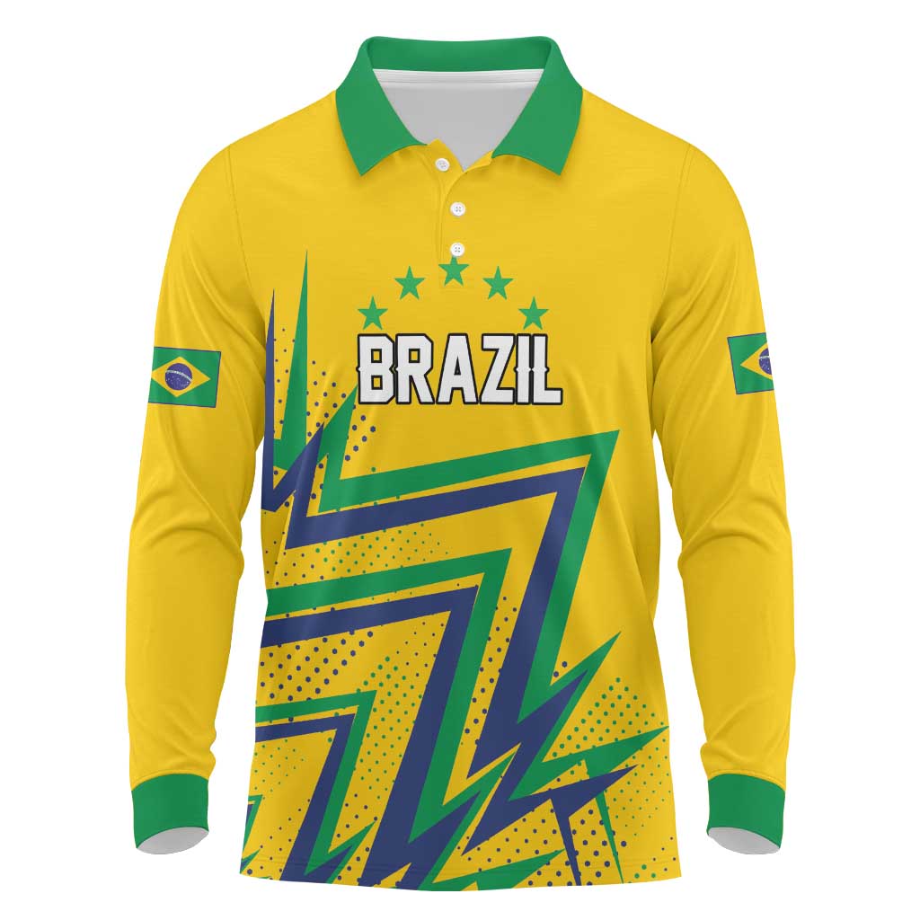 Custom Brazil Football Spirit Long Sleeve Polo Shirt Selecao Canarinho Sporty Style - Wonder Print Shop
