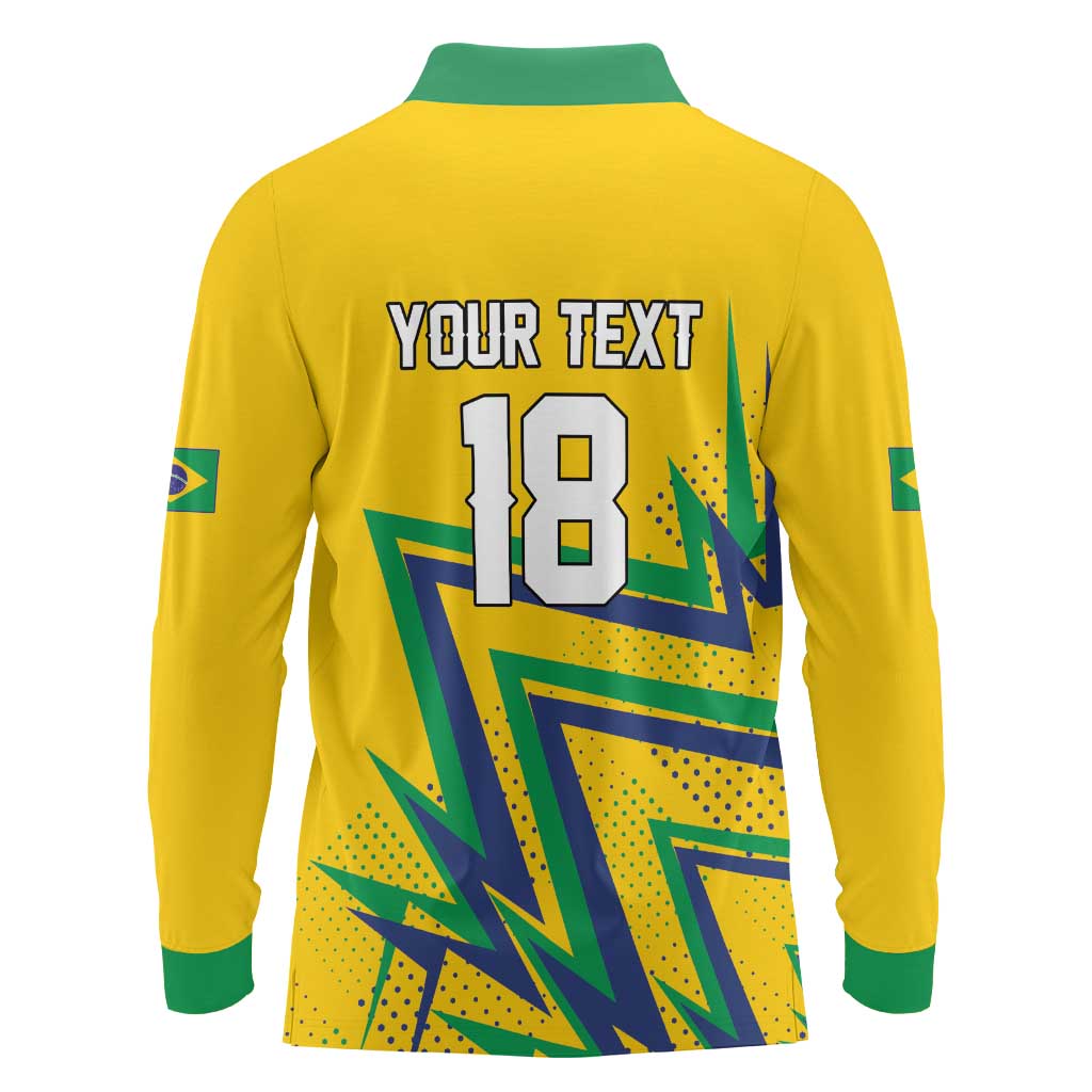 Custom Brazil Football Spirit Long Sleeve Polo Shirt Selecao Canarinho Sporty Style - Wonder Print Shop