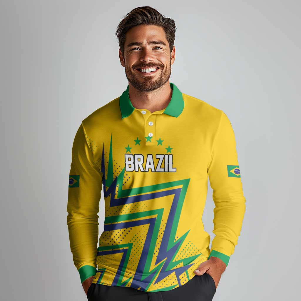 Custom Brazil Football Spirit Long Sleeve Polo Shirt Selecao Canarinho Sporty Style - Wonder Print Shop