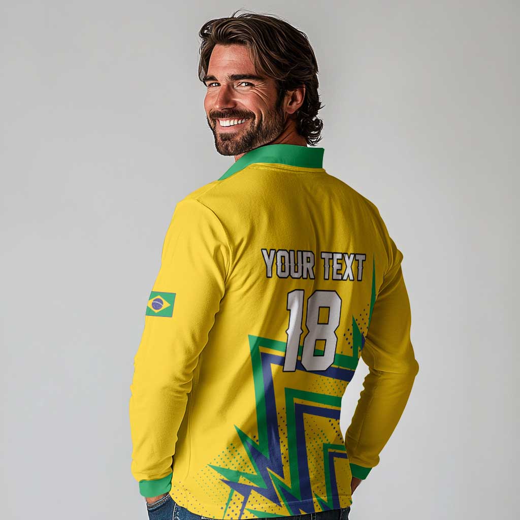 Custom Brazil Football Spirit Long Sleeve Polo Shirt Selecao Canarinho Sporty Style - Wonder Print Shop