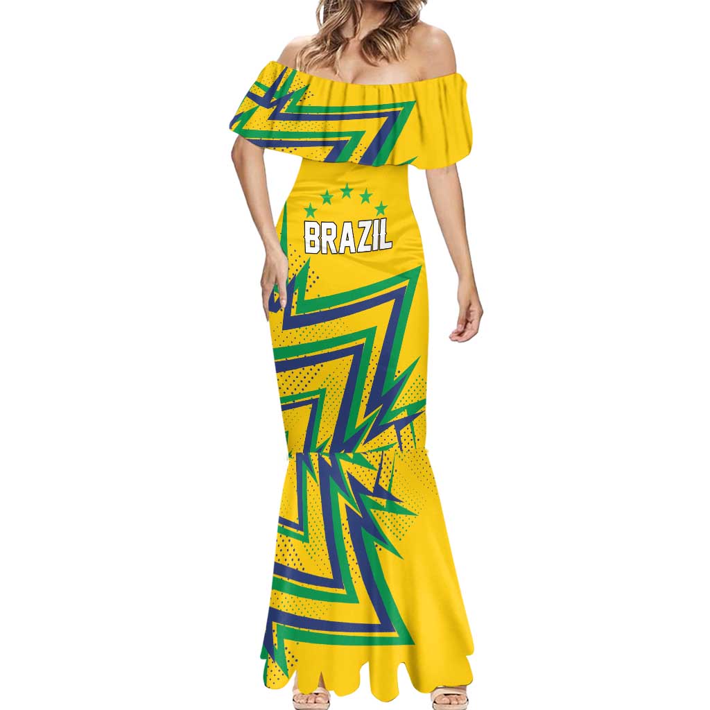 Custom Brazil Football Spirit Mermaid Dress Selecao Canarinho Sporty Style - Wonder Print Shop