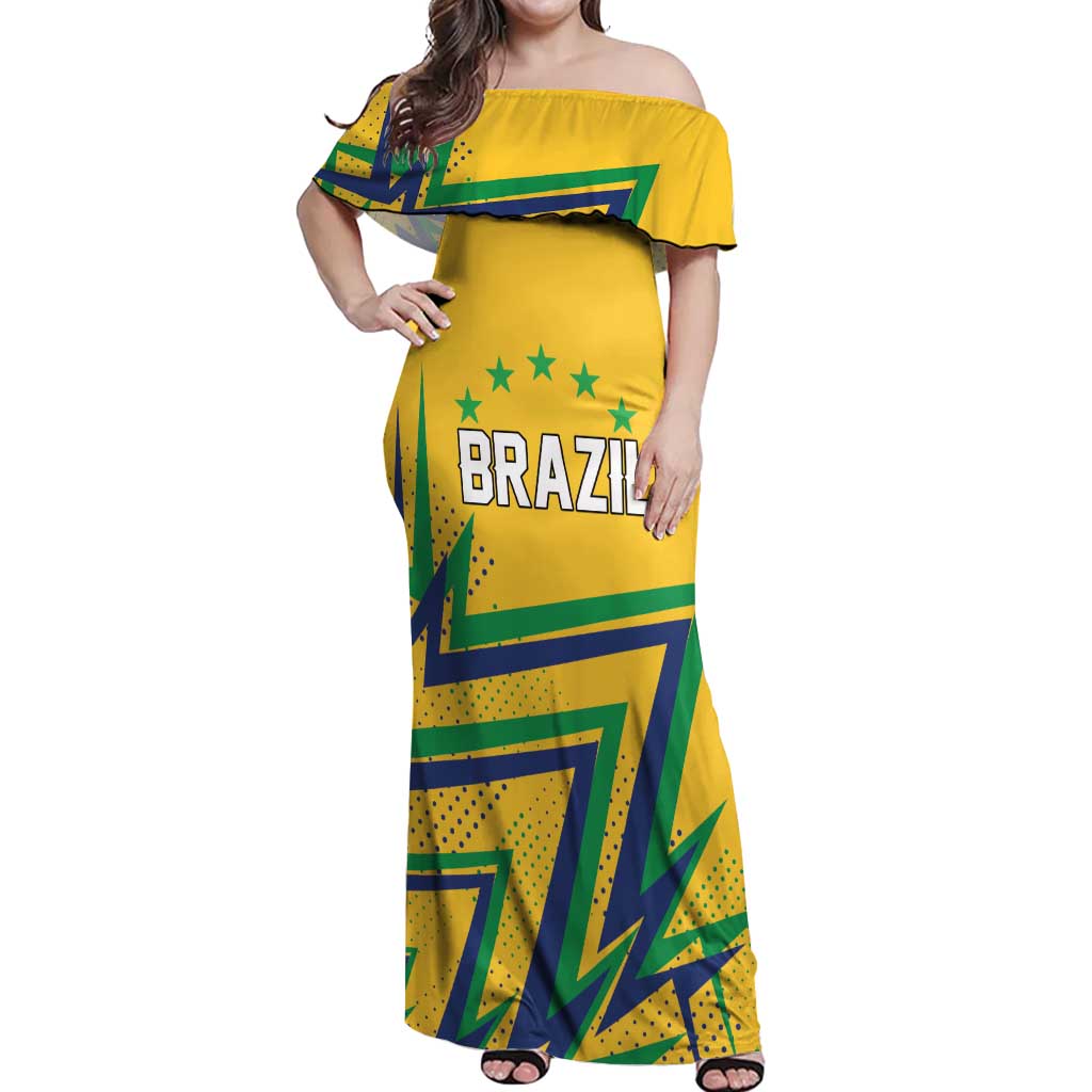 Custom Brazil Football Spirit Off Shoulder Maxi Dress Selecao Canarinho Sporty Style - Wonder Print Shop