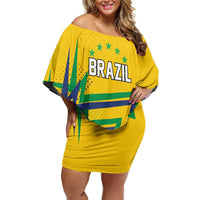 Custom Brazil Football Spirit Off Shoulder Short Dress Selecao Canarinho Sporty Style - Wonder Print Shop