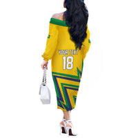 Custom Brazil Football Spirit Off The Shoulder Long Sleeve Dress Selecao Canarinho Sporty Style - Wonder Print Shop