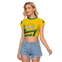 Custom Brazil Football Spirit Raglan Cropped T Shirt Selecao Canarinho Sporty Style - Wonder Print Shop