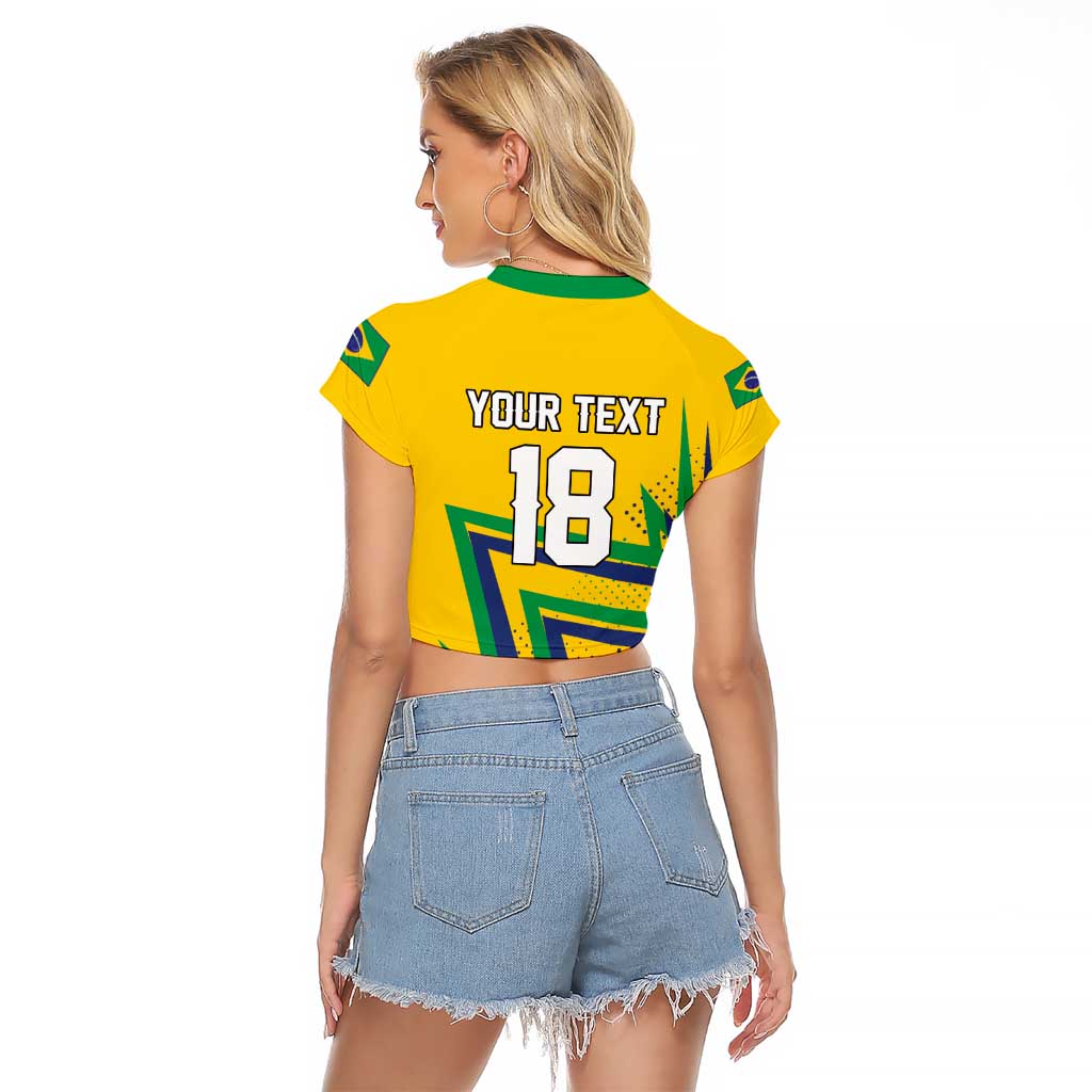 Custom Brazil Football Spirit Raglan Cropped T Shirt Selecao Canarinho Sporty Style - Wonder Print Shop