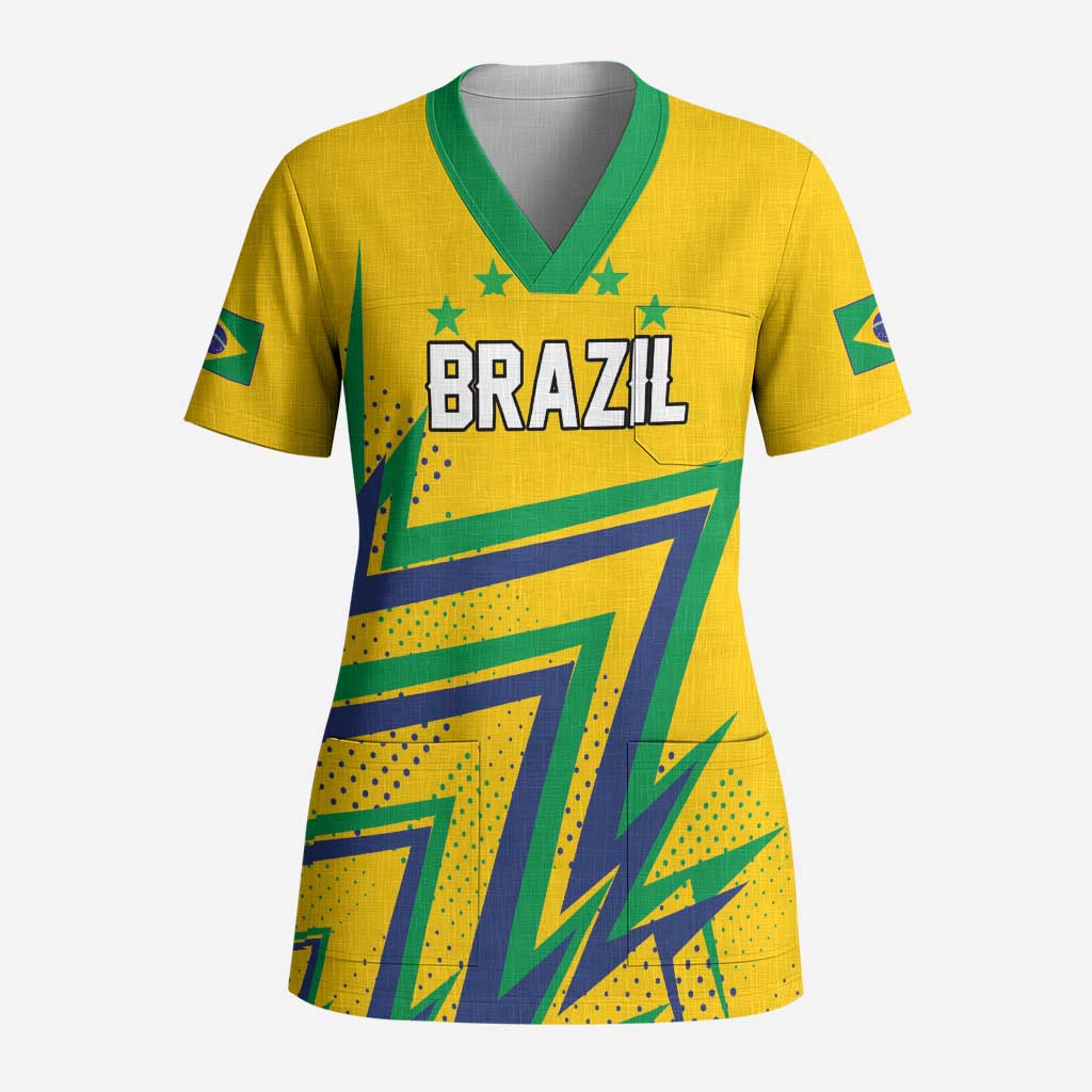Custom Brazil Football Spirit Scrub Top Selecao Canarinho Sporty Style - Wonder Print Shop