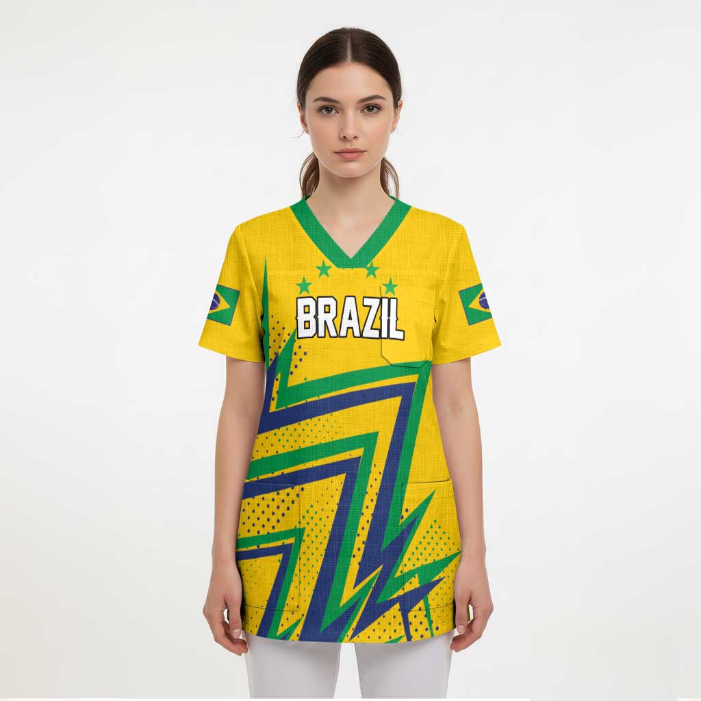 Custom Brazil Football Spirit Scrub Top Selecao Canarinho Sporty Style - Wonder Print Shop