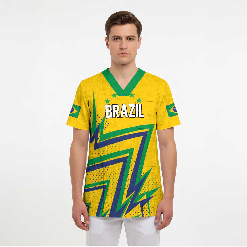 Custom Brazil Football Spirit Scrub Top Selecao Canarinho Sporty Style - Wonder Print Shop