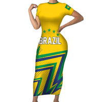 Custom Brazil Football Spirit Short Sleeve Bodycon Dress Selecao Canarinho Sporty Style - Wonder Print Shop
