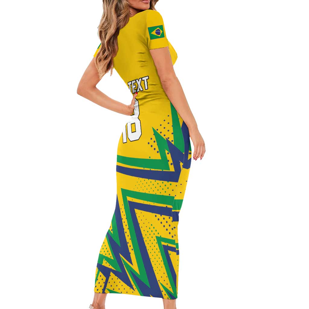 Custom Brazil Football Spirit Short Sleeve Bodycon Dress Selecao Canarinho Sporty Style - Wonder Print Shop
