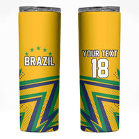 Custom Brazil Football Spirit Skinny Tumbler Selecao Canarinho Sporty Style - Wonder Print Shop