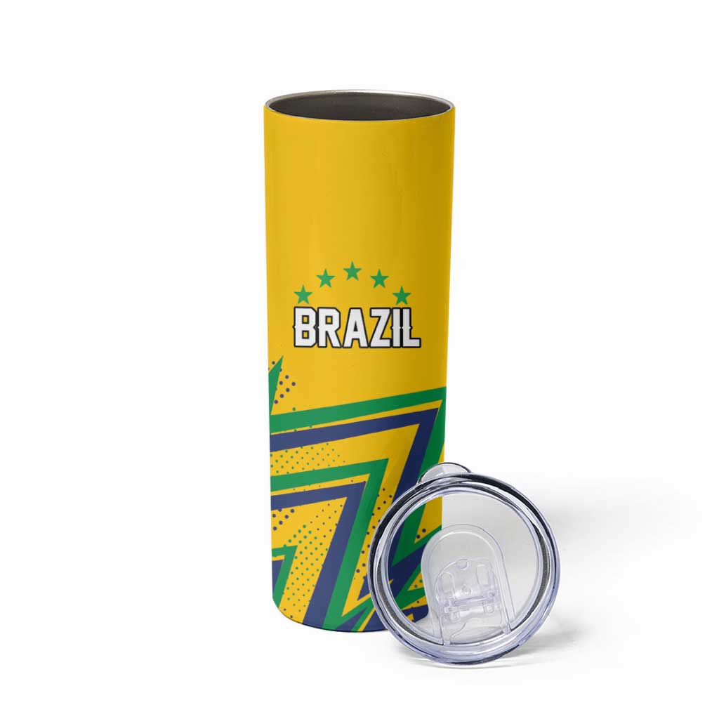 Custom Brazil Football Spirit Skinny Tumbler Selecao Canarinho Sporty Style - Wonder Print Shop
