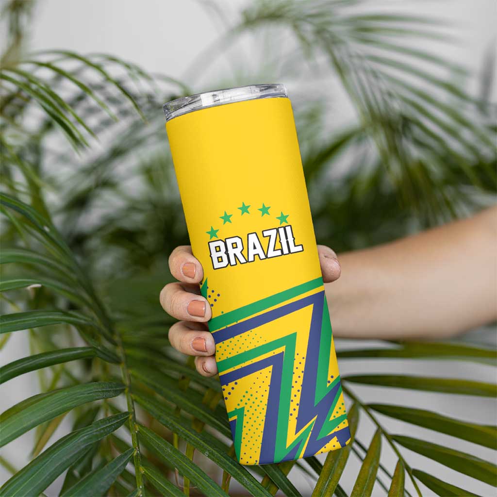 Custom Brazil Football Spirit Skinny Tumbler Selecao Canarinho Sporty Style - Wonder Print Shop