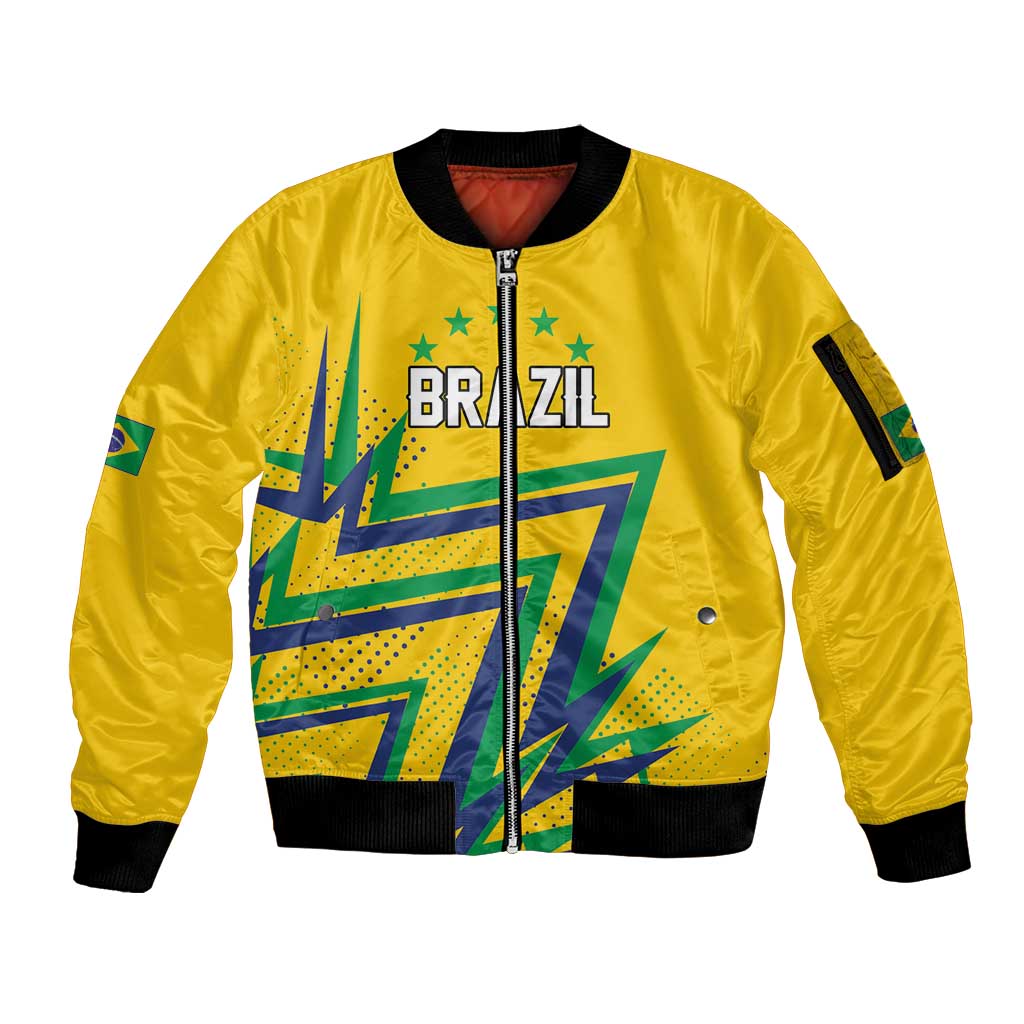 Custom Brazil Football Spirit Sleeve Zip Bomber Jacket Selecao Canarinho Sporty Style - Wonder Print Shop
