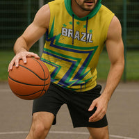 Custom Brazil Football Spirit Sleeveless Hoodie Selecao Canarinho Sporty Style - Wonder Print Shop