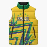 Custom Brazil Football Spirit Sleeveless Puffer Jacket Selecao Canarinho Sporty Style - Wonder Print Shop