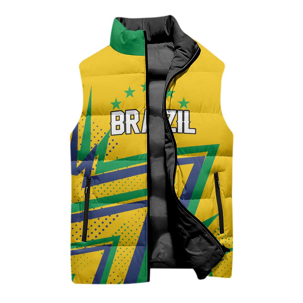 Custom Brazil Football Spirit Sleeveless Puffer Jacket Selecao Canarinho Sporty Style - Wonder Print Shop