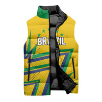 Custom Brazil Football Spirit Sleeveless Puffer Jacket Selecao Canarinho Sporty Style - Wonder Print Shop