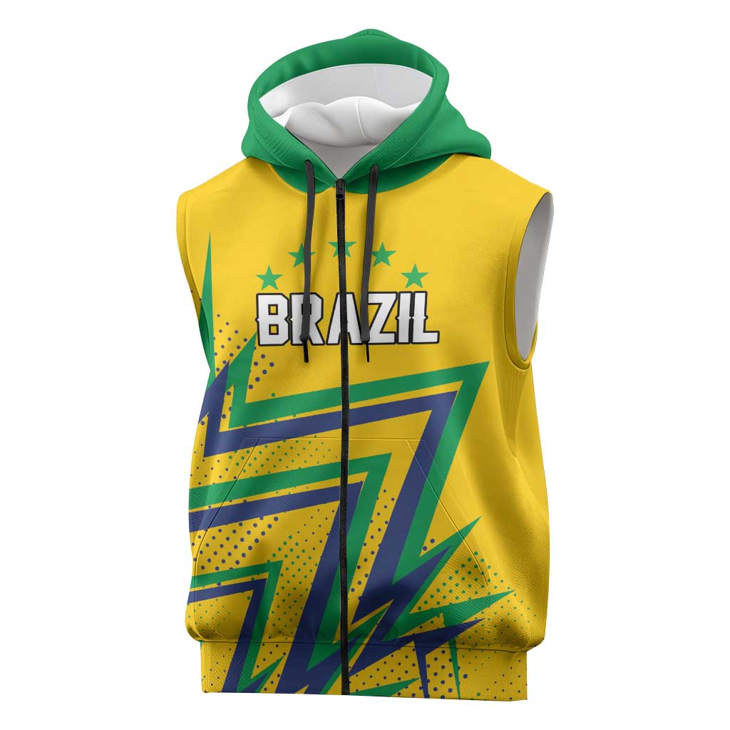 Custom Brazil Football Spirit Sleeveless Zip Hoodie Selecao Canarinho Sporty Style - Wonder Print Shop