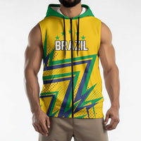Custom Brazil Football Spirit Sleeveless Zip Hoodie Selecao Canarinho Sporty Style - Wonder Print Shop