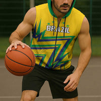 Custom Brazil Football Spirit Sleeveless Zip Hoodie Selecao Canarinho Sporty Style - Wonder Print Shop