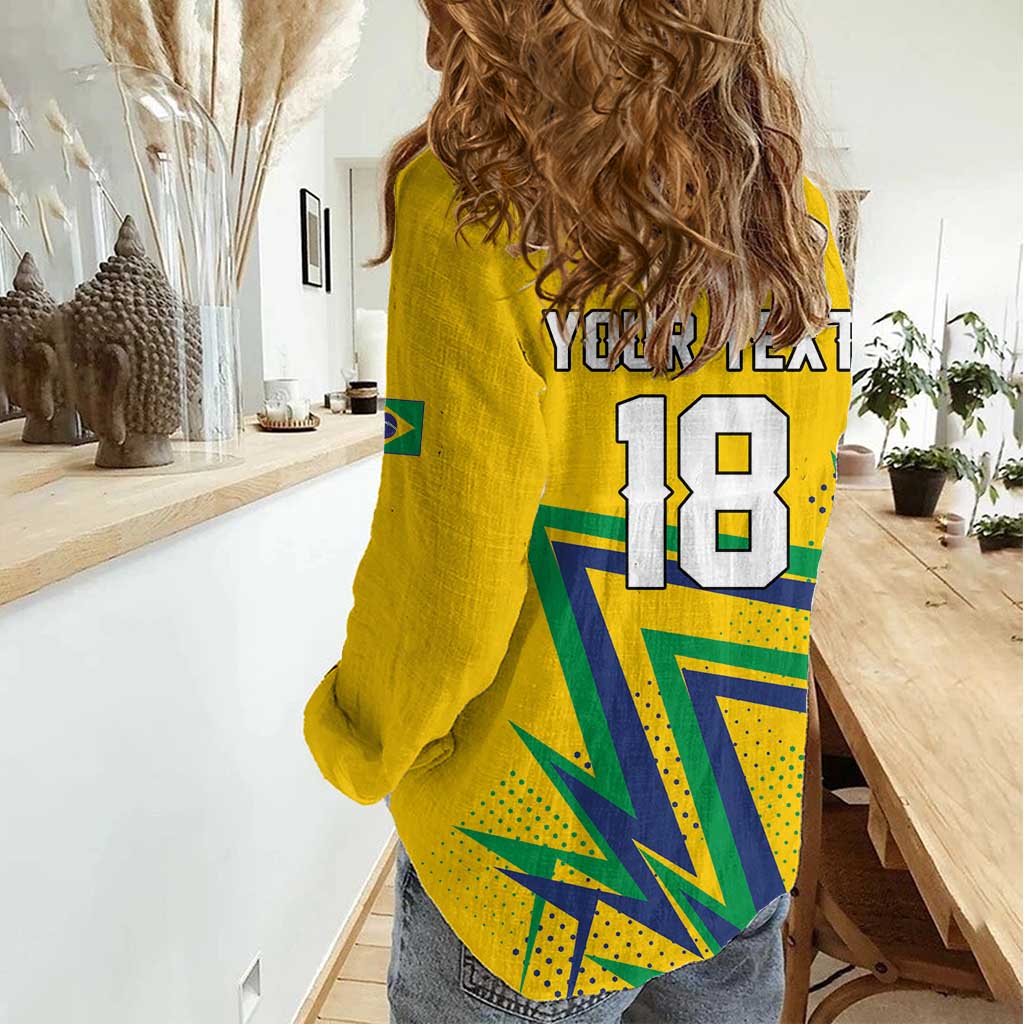 Custom Brazil Football Spirit Women Casual Shirt Selecao Canarinho Sporty Style - Wonder Print Shop