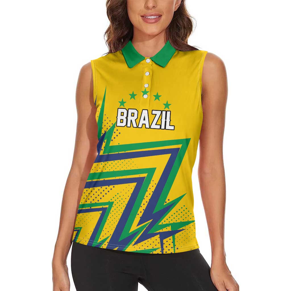 Custom Brazil Football Spirit Women Sleeveless Polo Shirt Selecao Canarinho Sporty Style - Wonder Print Shop