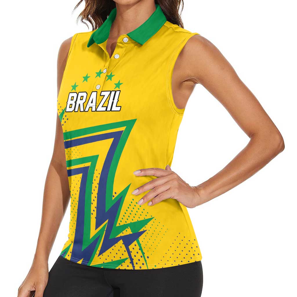 Custom Brazil Football Spirit Women Sleeveless Polo Shirt Selecao Canarinho Sporty Style - Wonder Print Shop