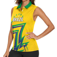 Custom Brazil Football Spirit Women Sleeveless Polo Shirt Selecao Canarinho Sporty Style - Wonder Print Shop