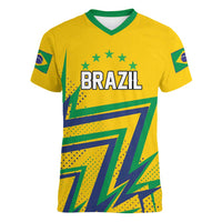 Custom Brazil Football Spirit Women V-Neck T-Shirt Selecao Canarinho Sporty Style - Wonder Print Shop