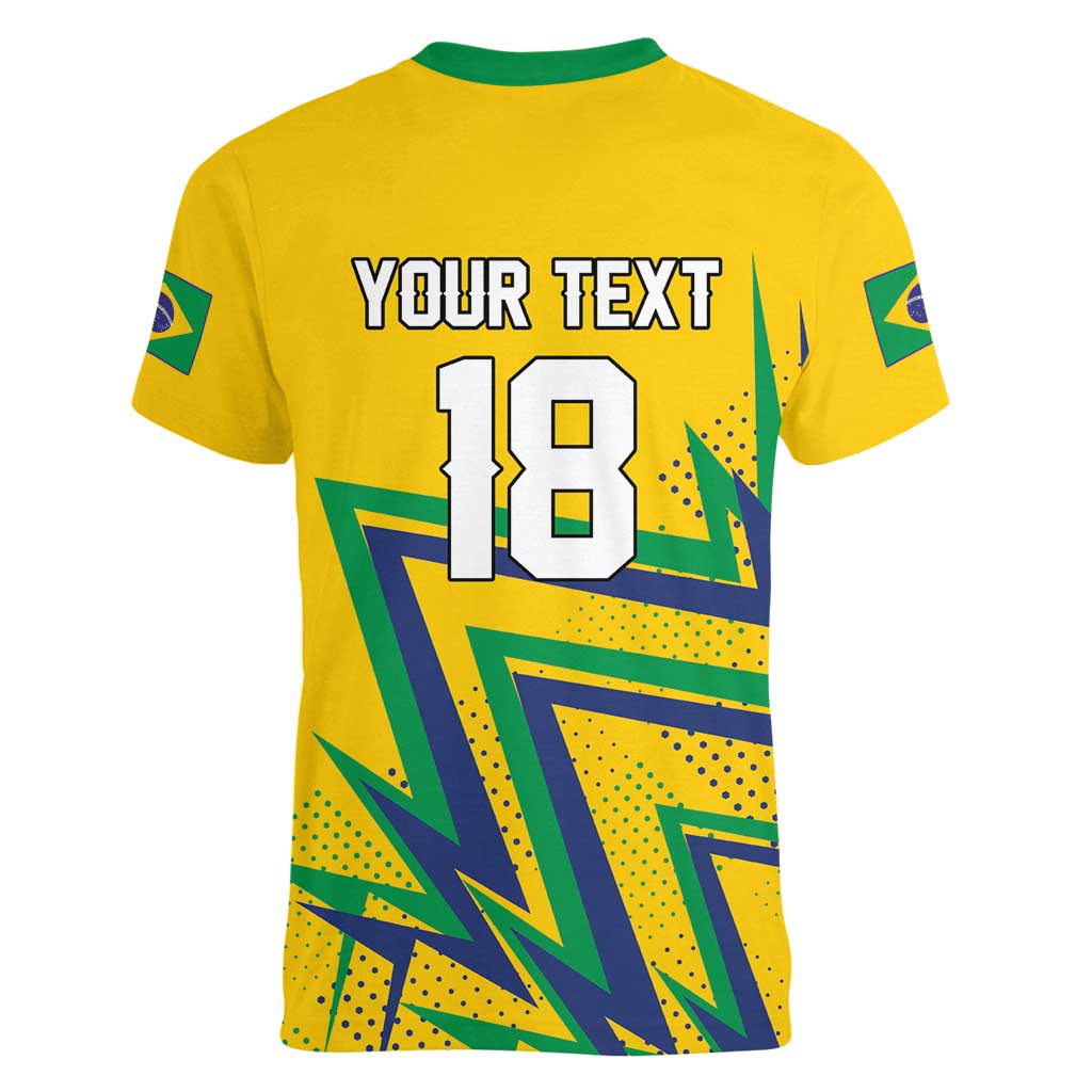 Custom Brazil Football Spirit Women V-Neck T-Shirt Selecao Canarinho Sporty Style - Wonder Print Shop