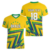 Custom Brazil Football Spirit Women V-Neck T-Shirt Selecao Canarinho Sporty Style - Wonder Print Shop