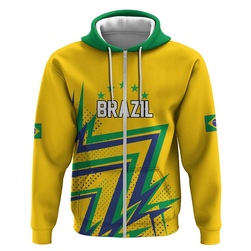 Custom Brazil Football Spirit Zip Hoodie Selecao Canarinho Sporty Style - Wonder Print Shop